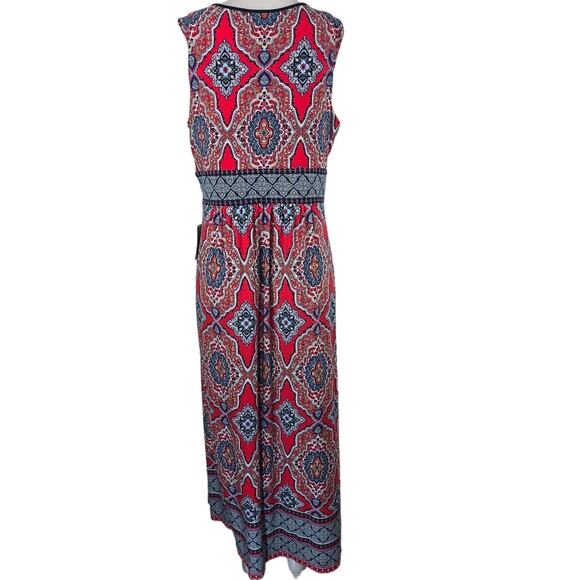 Sandra Darren NWT Red Blue Design Sleeveless Maxi Women's Dress XL - Picture 3 of 6